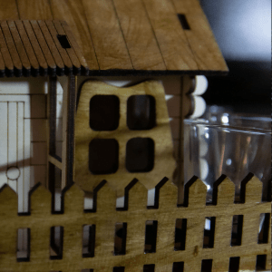 Set decorativ din lemn pentru pahare – căsuță rustică